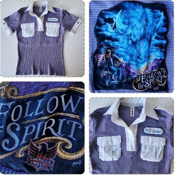 VTG Ex Novo‎ Shirt Womens Medium 70s Retro Italy Biker Follow The Spirit Blondie - Picture 1 of 16